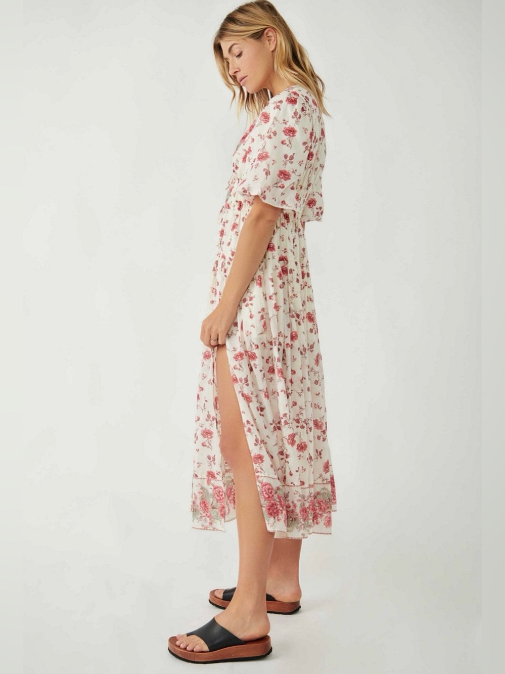 Free People Lysette Ivory Floral Maxi Dress Tea Combo Print Rose Sz S - Picture 8 of 16